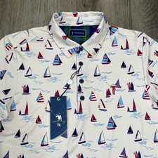 New William Murray Polo Shirt Mens S Golf Short Sleeve Sail Away Ivory Boat
