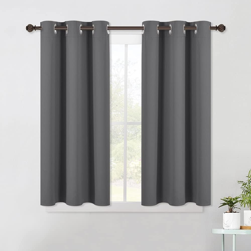 Grey Kitchen Blackout Short Curtain Panels for Bedroom, Thermal Insulated Gromme - Picture 10 of 12