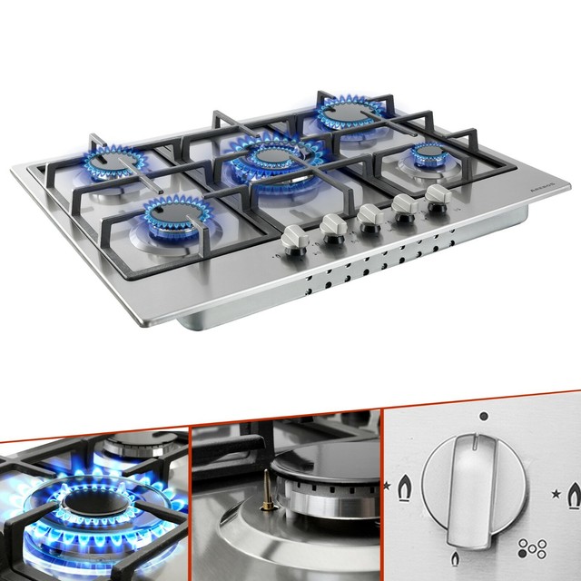Arebos AR-HE-GH68 Piano Cottura A Gas, 5 Fuochi - Argento | Acquisti Online  su eBay