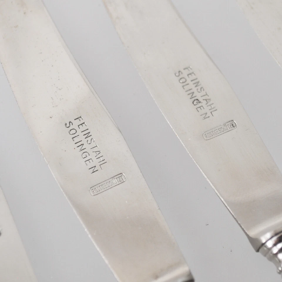 6 x Messer- E.F. Besteck - Kunststoff Griffe  - Horn Imitat - Feinstahl Solingen - Bild 4 von 4