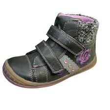 Beeko Size 7 Leather Boots Black Grey Purple Embroidered Rose Rhinestone Pink