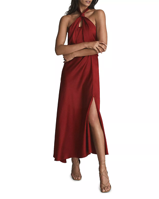 Reiss Lorena Satin Halter Dress Sz 10 Dark Red