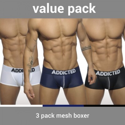 【ADDICTED】3 PACK MESH SPORTS BOXER PUSH UP AD SEXY MEN'S UNDERWEAR AD477P