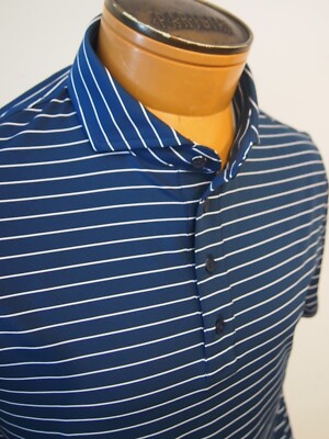 G/FORE Performance Fabric Navy Blue Stripe Slim Fit Polo Shirt NWT M $120