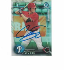 COLE STOBBE SIGNED IP 2016 1ST BOWMAN DRAFT CHROME REFRACTOR #BDC-62 ROOKIE AUTO