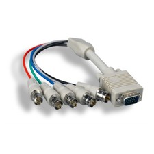 Kentek 1ft VGA Male to 5BNC Female Video Adapter HD15/RGBHV 24AWG Connector Gray