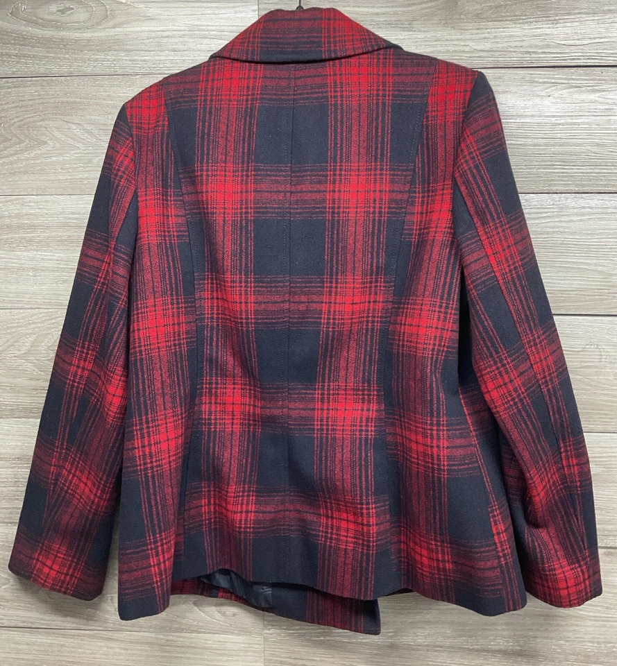 Antiguo abrigo azul marino a cuadros rojo azul marino mezcla de lana guisante para mujer talla XL Preppy Academia Foto 2 de 4