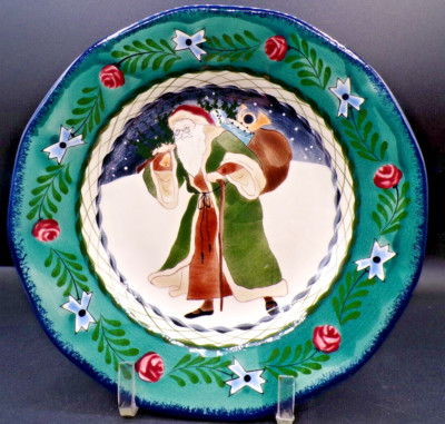 Vintage Old World Santa Decorative Plate 8  Signed G B