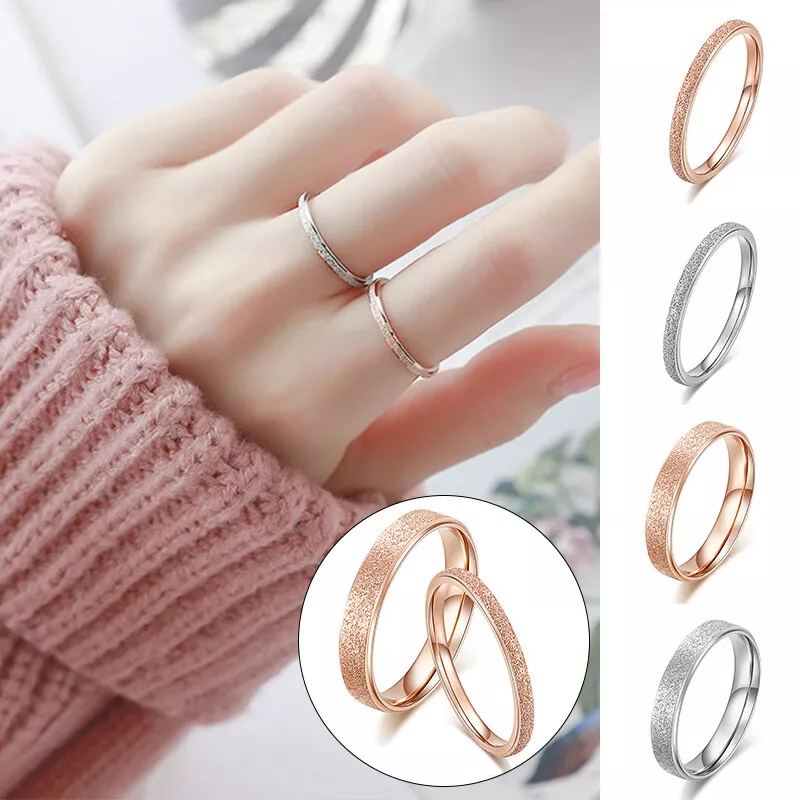 Fashion Simple Scrub Stainless Steel Womens Rings 2 mm Width Rose Gold Size  4-9