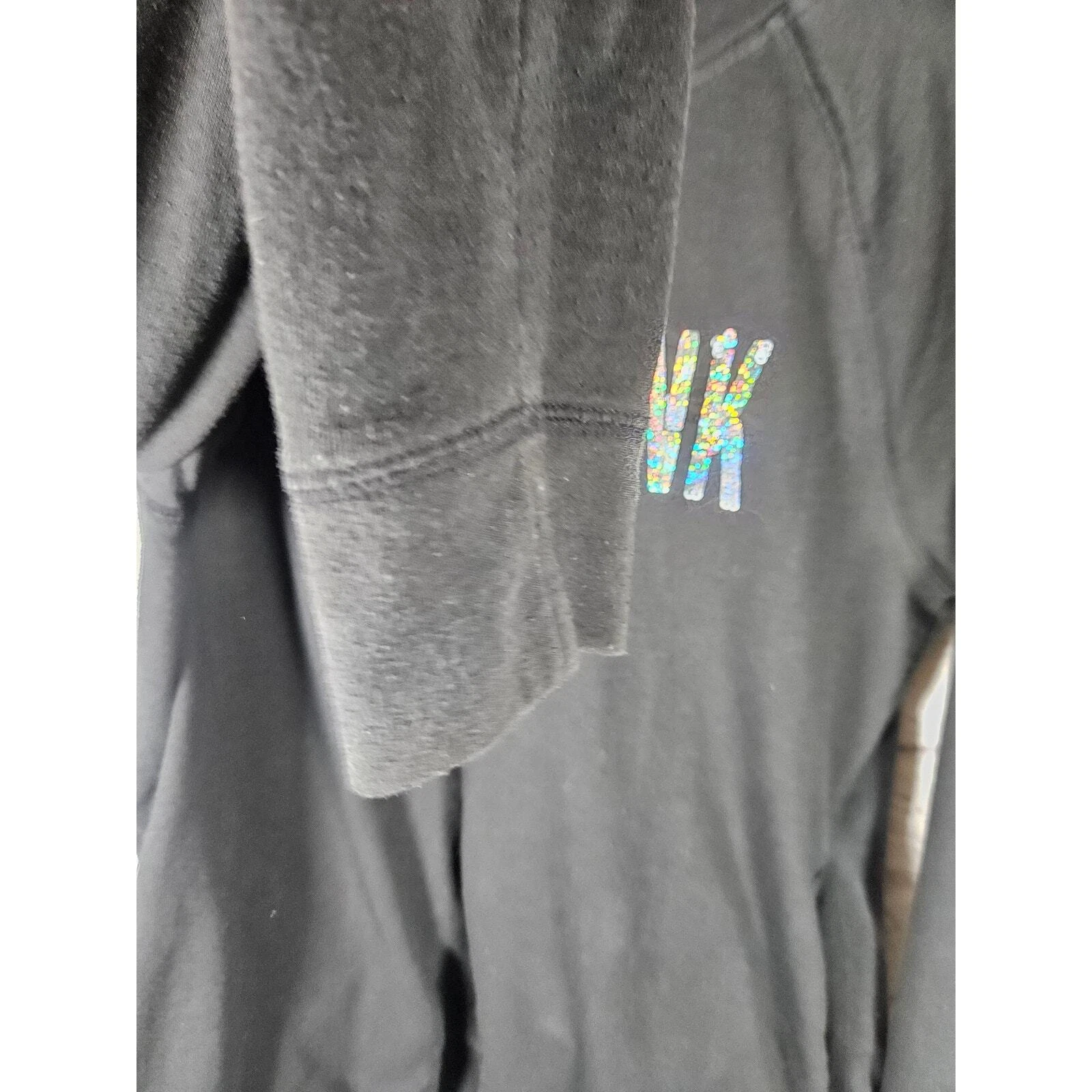 UNDERCOVER Felpa con cappuccio Victoria's Secret rosa Y2K nera paillettes arcobaleno grande scintillante zip anteriore