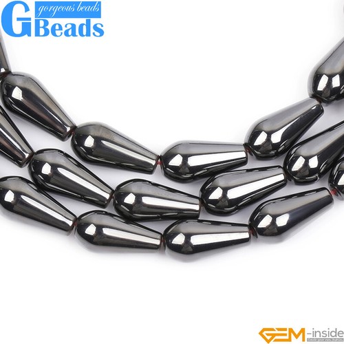 Natural Black Hematite Gemstone Teardrop Beads For Jewelry Making Strand 15" - Picture 16 of 34