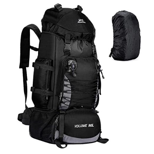 90L Lightweight Hiking Backpack with Rain Cover for Camping & Travel - Black-image