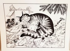 B Kliban Vintage Print "CHRISTMAS MORNING CAT" DEC 1978 Cat Calendar Book 1981