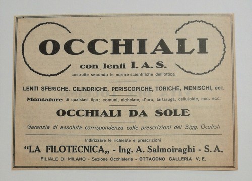 Pubblicità 1930 OCCHIALI SALMOIRAGHI MILANO SUNGLASSES advert publicitè  werbung | eBay