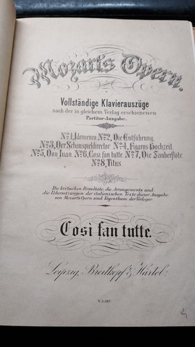 COSì FAN TUTTE MOZART SPARTITO COMPLETO PER PIANOFORTE PARTITURA ORIGINALE XIX S - Foto 1 di 6