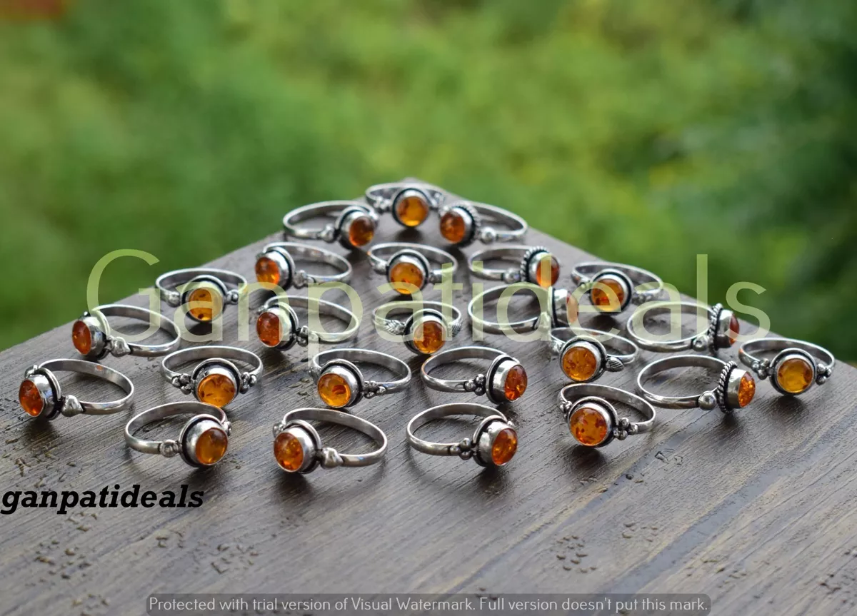 Sale Baltic Amber Gemstone Ring 20pc Wholesale Lot 925 Silver