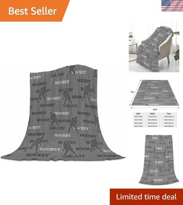 Hockey Blanket for Adults & Families - Ice Hockey Themed Grey Reversible Flee...