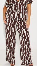 NWT! Fashion Nova Brown Combo "Maddie" Pants - Sz XS Dress Pant Wide Leg