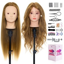 24in Salon 50% Echthaar Übungskopf Friseurkopf Puppenkopf DIY Kosmetik Make up