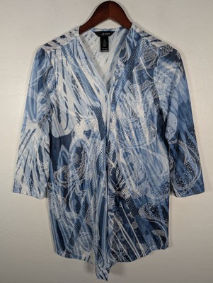 Ali Miles Cardigan Womens Small Open Front Jacquard Mesh Lightweight Sweater Top
