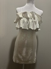 NWT Allison + Kelly White Sequin Ruffle Mini Dress Size M Iridescent