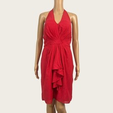 Vince Camuto Sz 12 Red Swiss Dot Tie Halter Faux Wrap Pleated Ruffle Party Dress