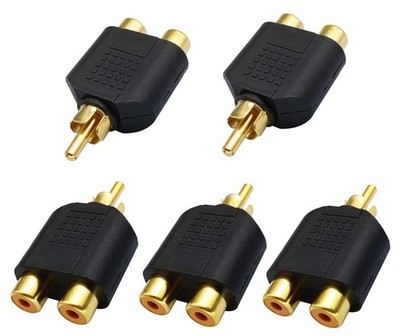 RCA Y Splitter Adapter,Gold-Plated1RCA Male to 2 RCA Female Jack Audio Video ...