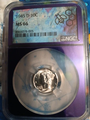 1945 D Mercury Dime NGC MS66 - 10C US Mint Silver Coin - Purple Core