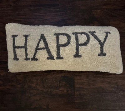 Mud Pie Grey/White Happy Pillow 17 x7  CC44