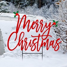 Merry Christmas Decorations Metal Yard Sign Stakes Waterproof Xmas Outdoor Gift