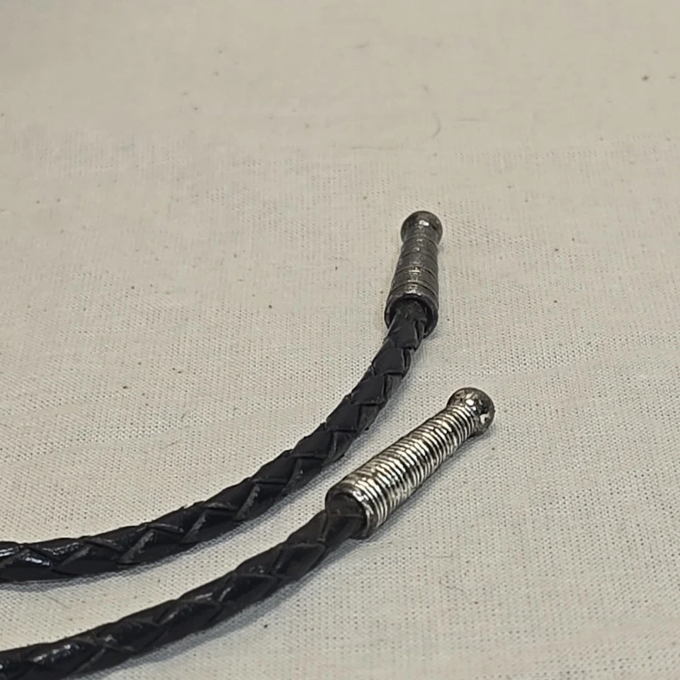 Vintage 925 & Leather Western Heart Bolo Necklace Lariat Bolero *tested* - Image 2 of 4