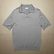 Reiss Men  s Large Brown Merino Wool Short Sleeve Polo With Johnny Collar