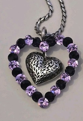 Vintage Ermani Bulatti Herz-Halskette   Kristall Statement Schmuck, Silberfarben