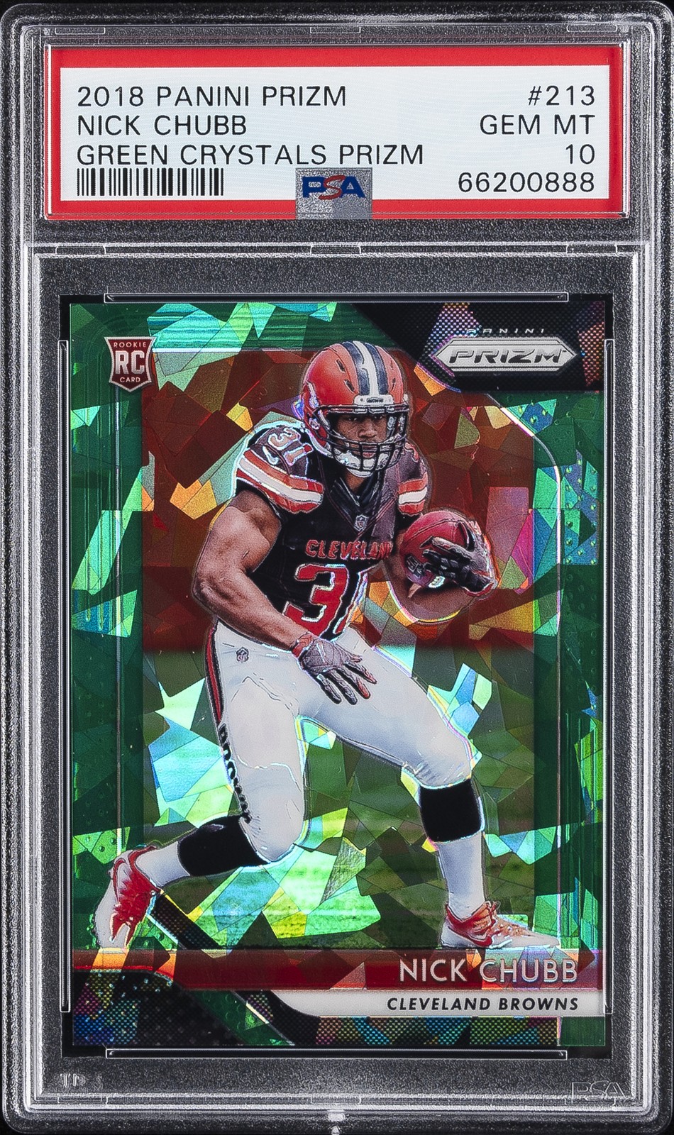 2018 PANINI PRIZM GREEN CRYSTALS PRIZM #213 NICK CHUBB 5/75 PSA 10