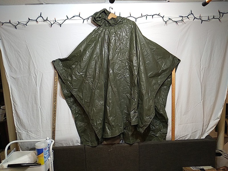 1959 Army PONCHO COATED NYLON OG-207 Rain Garment Sheet Blanket Bag Cover