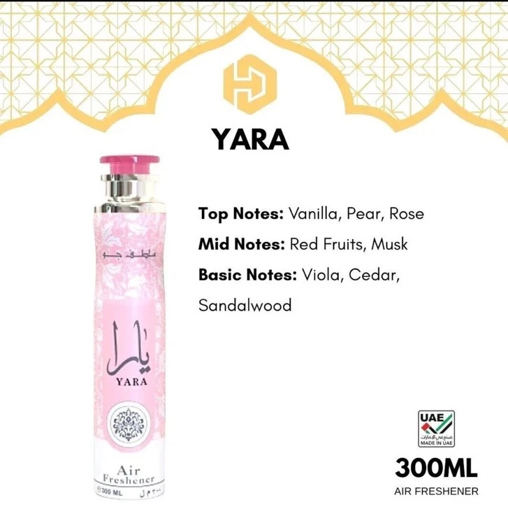Ambientador Yara 300 ml de Lattafa Room Spray Aerosol Original Hecho en Emiratos Árabes Unidos Foto 3 de 4