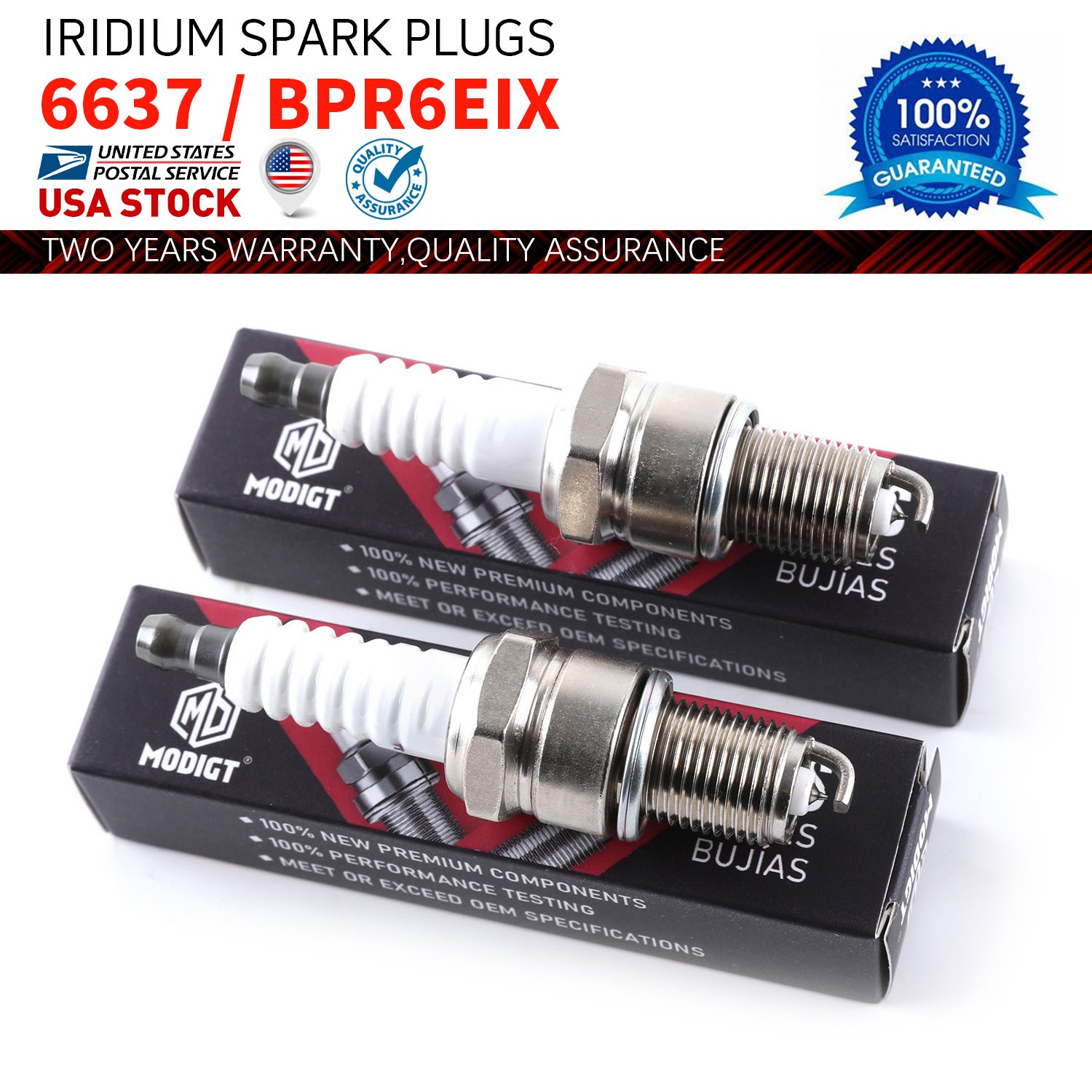 Set of 2 OEM Replacement For NGK 6637 / BPR6EIX Premium Iridium Spark Plugs NEW