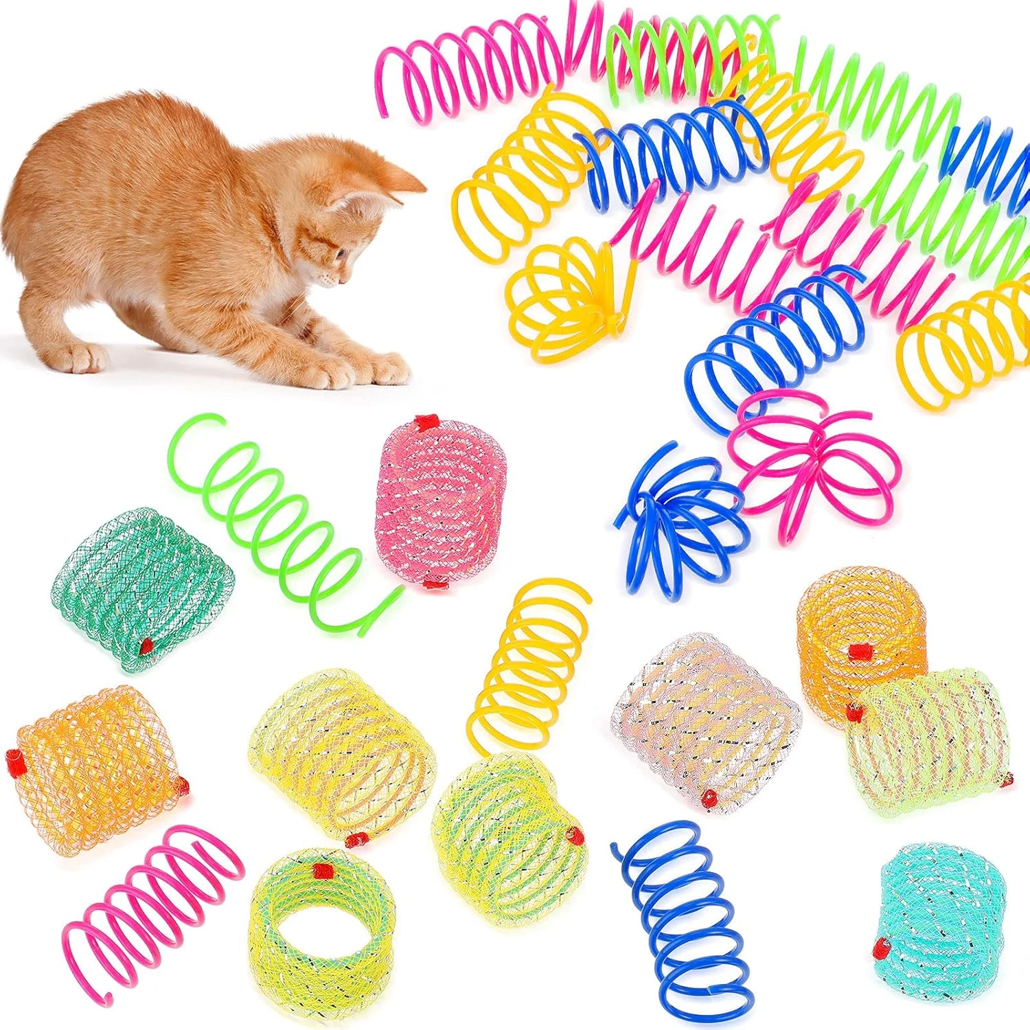30 Cat Springs Spiral Toys - Interactive Kitten Play Coils, 2 Styles