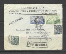Spain, 1940 s, cover, censored, Barcelona to Philadelphia        #51
