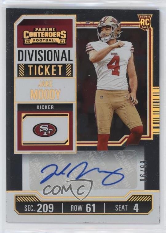 2023 Panini Contenders Rookie Divisional Ticket 6/99 Jake Moody #200 Auto 5l2