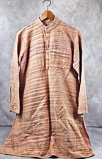 Men s Kurta Tunic Long Shirt Brown Striped Cotton Indian Ethnic Wear