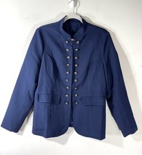 Navy Blue Military Blazer Silver Crest Buttons women  s Sz Large Nautical NWOT