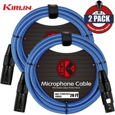 2-PACK Kirlin 20FT Woven 20AWG XLR M to XLR F Mic Cable Blue MWC-270PB-20/BLA