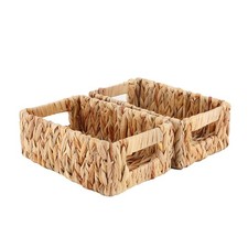 Woven Water Hyacinth Baskets for Organizing Rectangular Wicker Baskets with B...