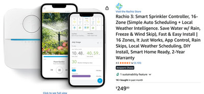Rachio 3 Smart Sprinkler Controller 16 Zones Weather Intelligence App White