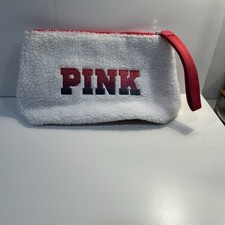 NWOT Victoria's Secret PINK Cozy Plush Sherpa Fleece Beauty Bag Wristlet Logo