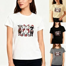 Christmas Themed Women's T-Shirt Cute Santa Hat Goats Design Multiple Color