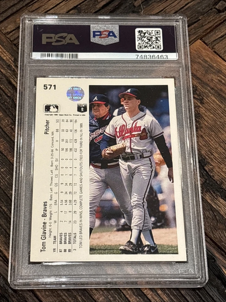 1990 Upper Deck #571 Tom Glavine HOF Signed Auto Autographed PSA/DNA Encased - Image 2 of 2