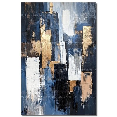 Navy Beige Abstract City Art Print, Geometric Forms Poster, Eclectic Wall Decor