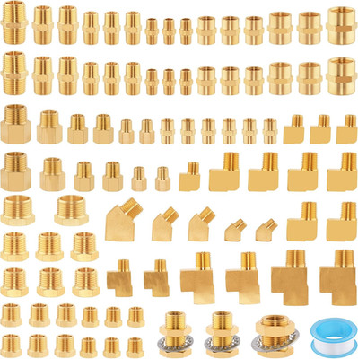 92PCS Brass Pipe Fittings Assortment Kit NPT Adapter,Hex Nipple,Reducer Bushing,